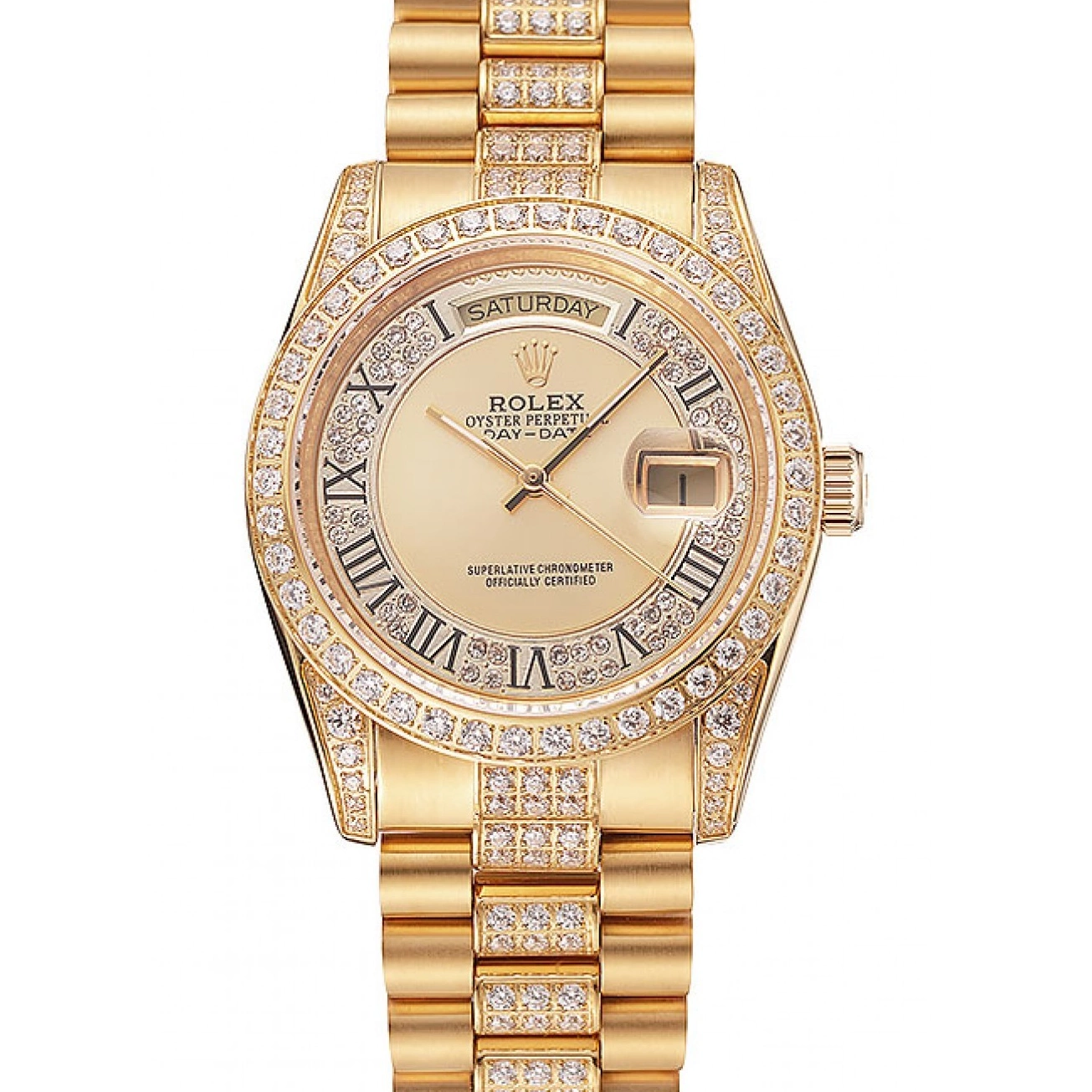 AAA Replica Watches Gold Bracelet Gold Day-Date Diamond 1453954 Swiss Pave Dial Diamond Rolex 0823